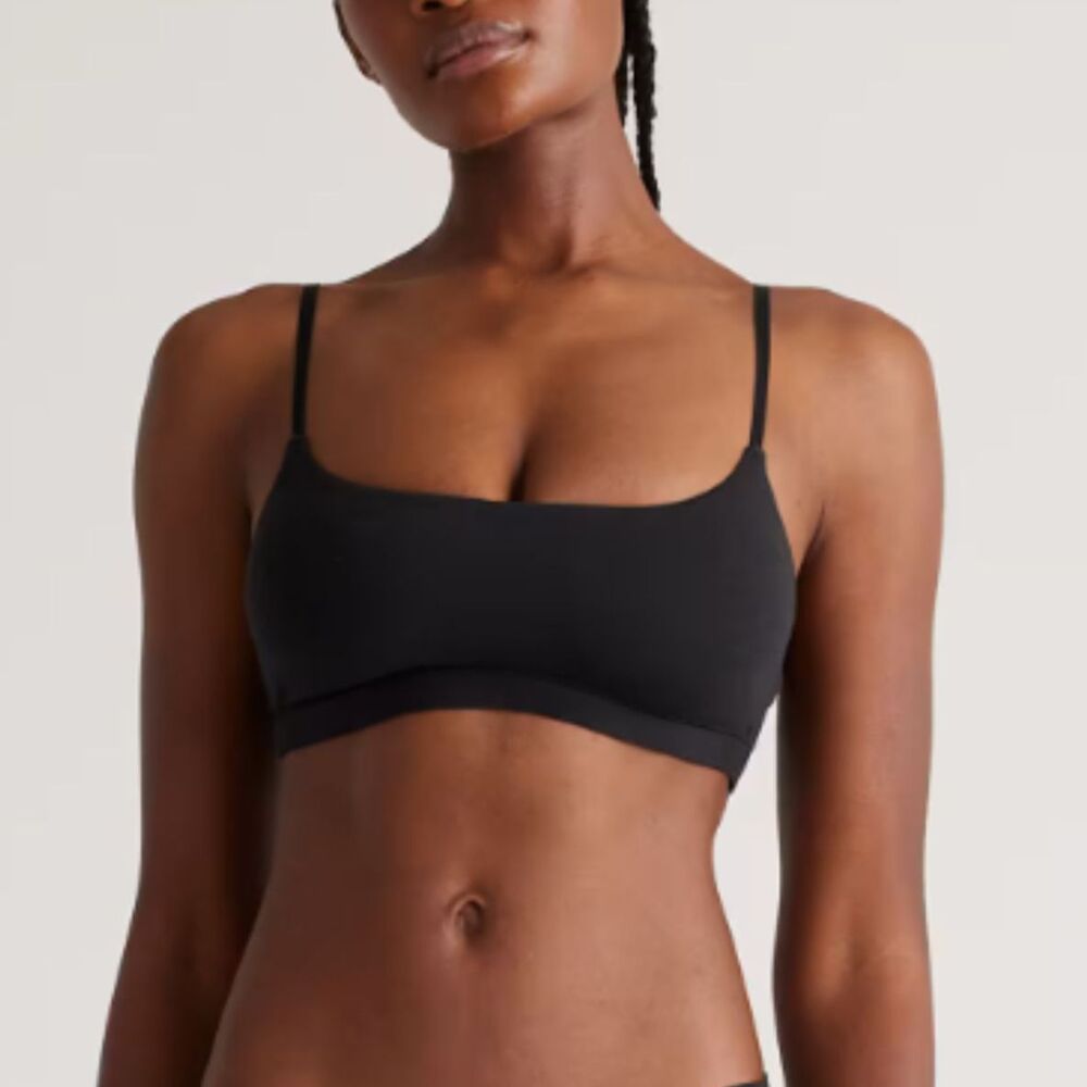 Quince 3 Pack Organic Cotton Scoop Bralette Black XS NWOT